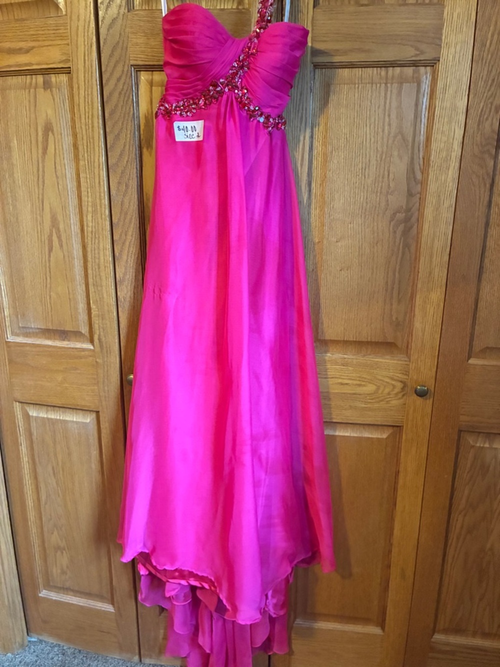 One-Shoulder Hot Pink Prom Dress
